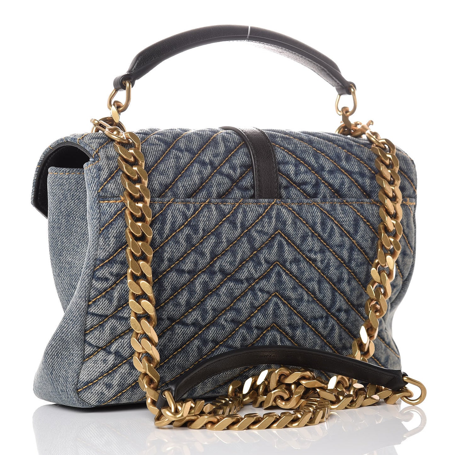 Denim Matelasse Chevron Summer Embroidered Monogram Medium College Bag Blue