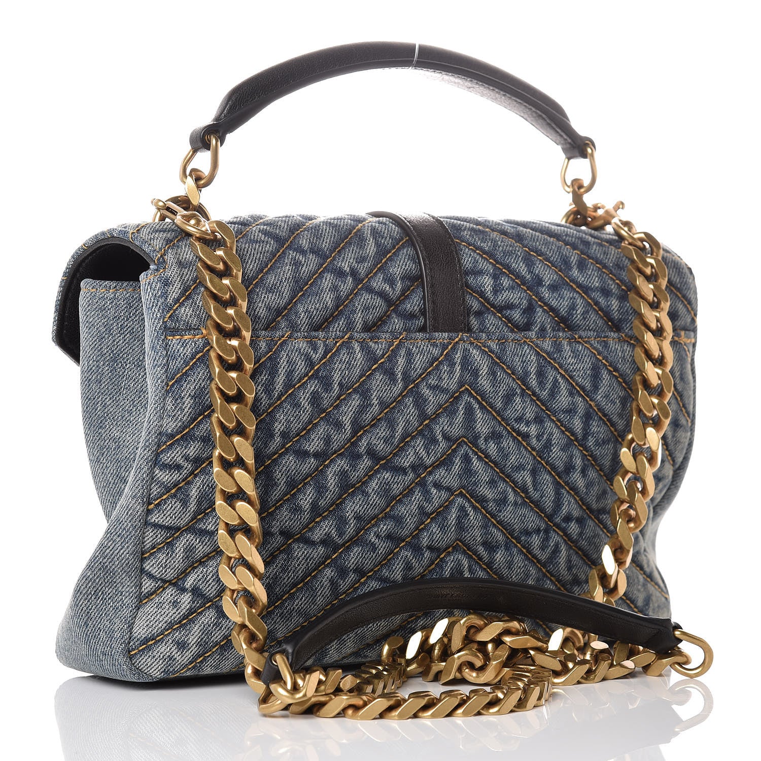 Saint Laurent Denim Matelasse Chevron Summer Embroidered Monogram Medium College Bag Blue 3 of 12
