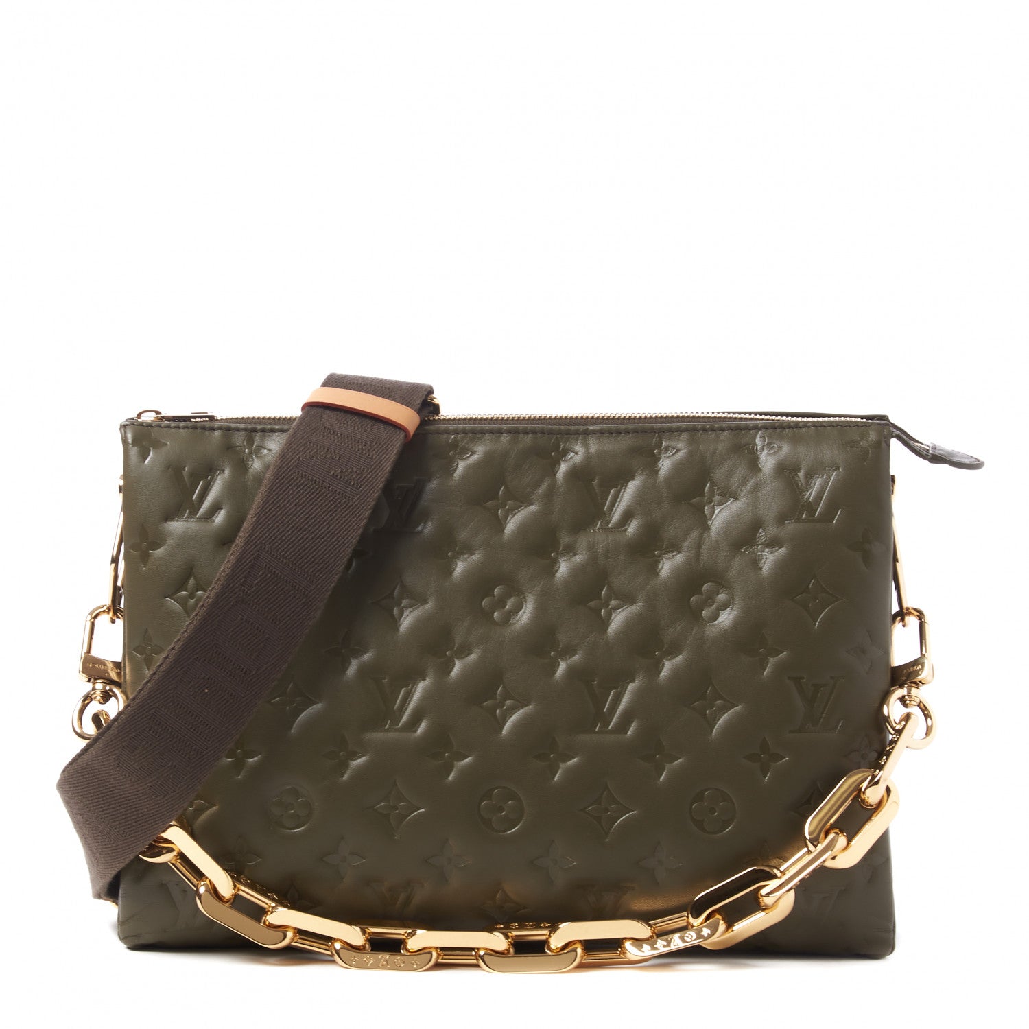 Louis Vuitton Lambskin Embossed Monogram Coussin MM Khaki 1 of 7