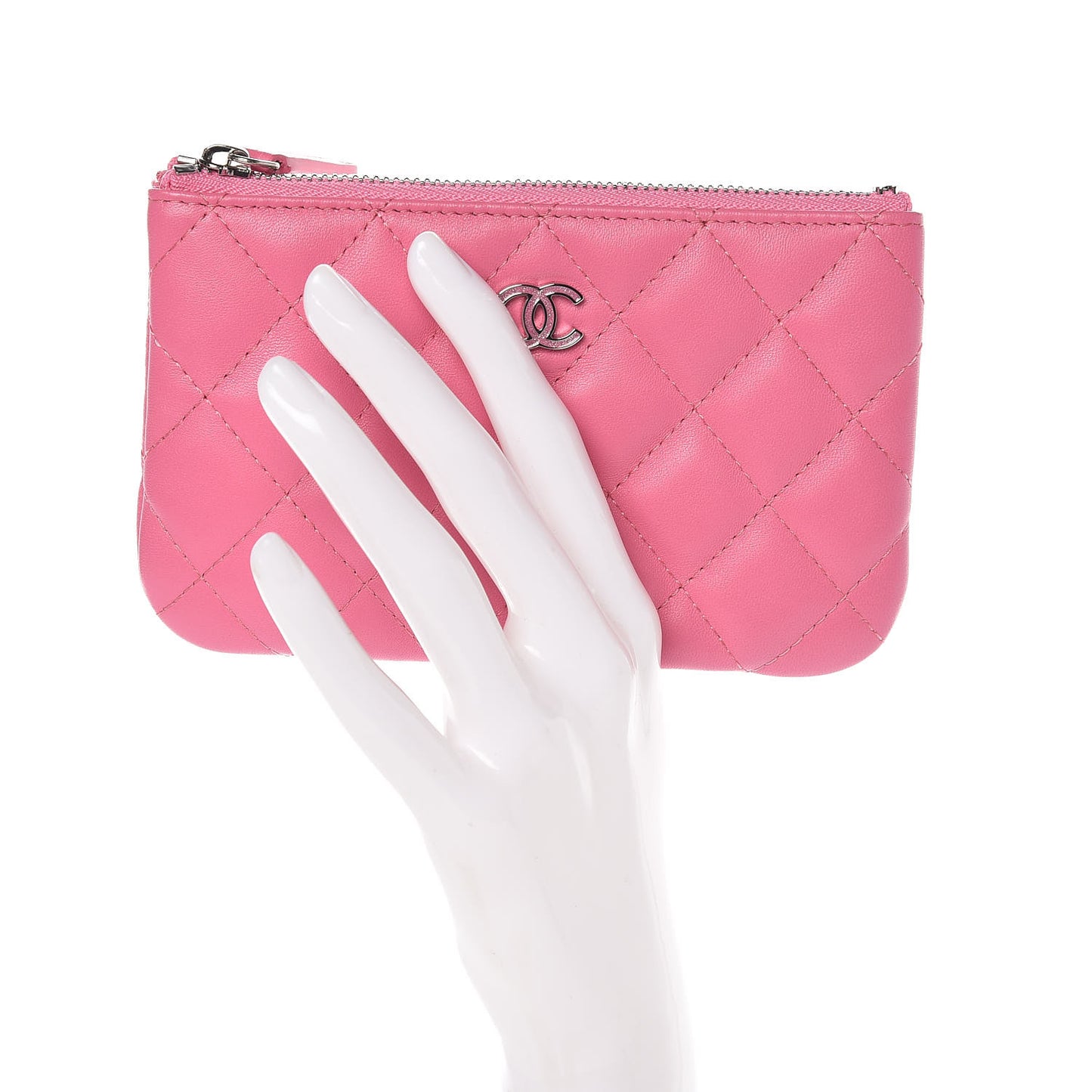 Lambskin Quilted Small Cosmetic Case Pink