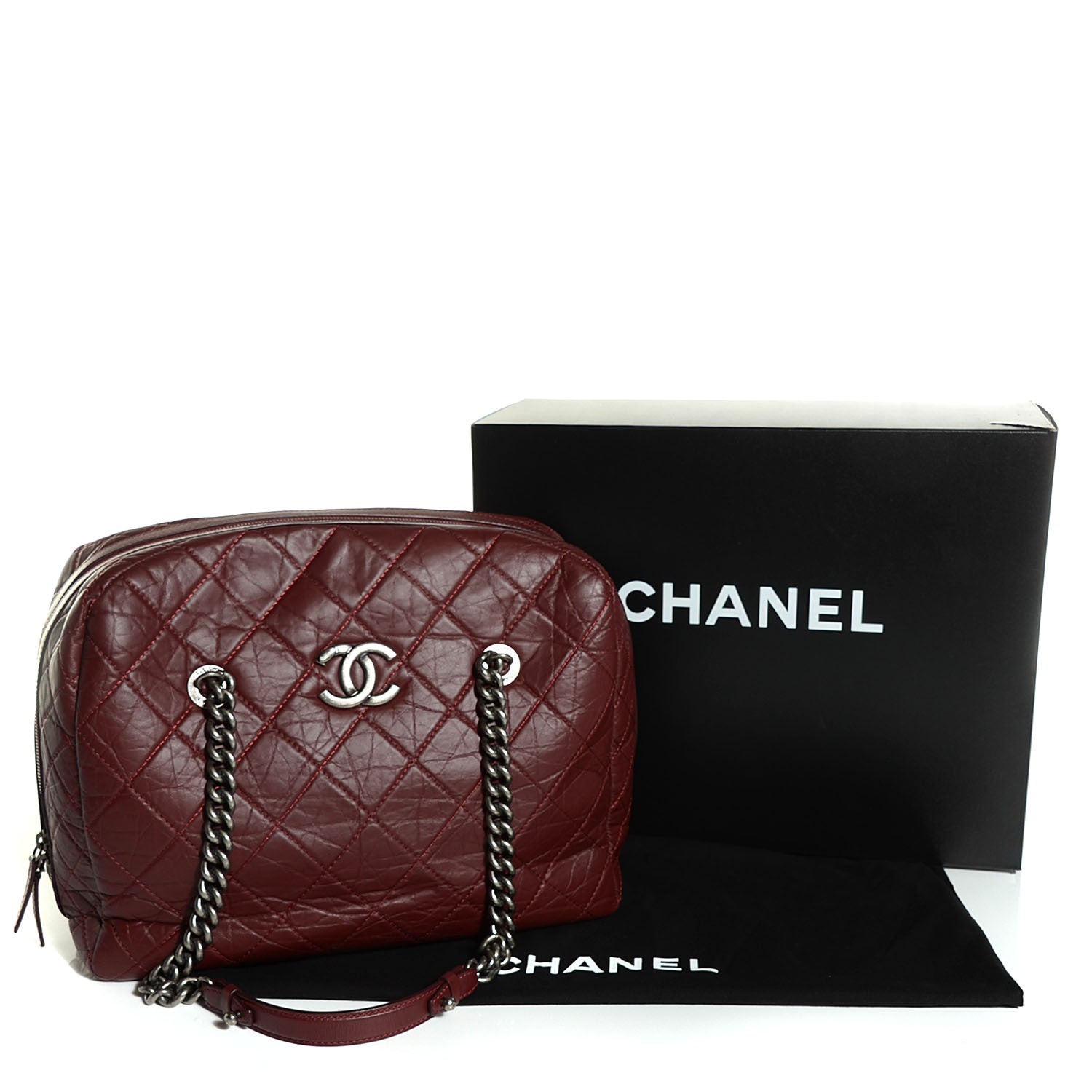 Chanel Aged Calfskin Quilted Large Secret Tag Bowling Bag Burgundy 4 of 8