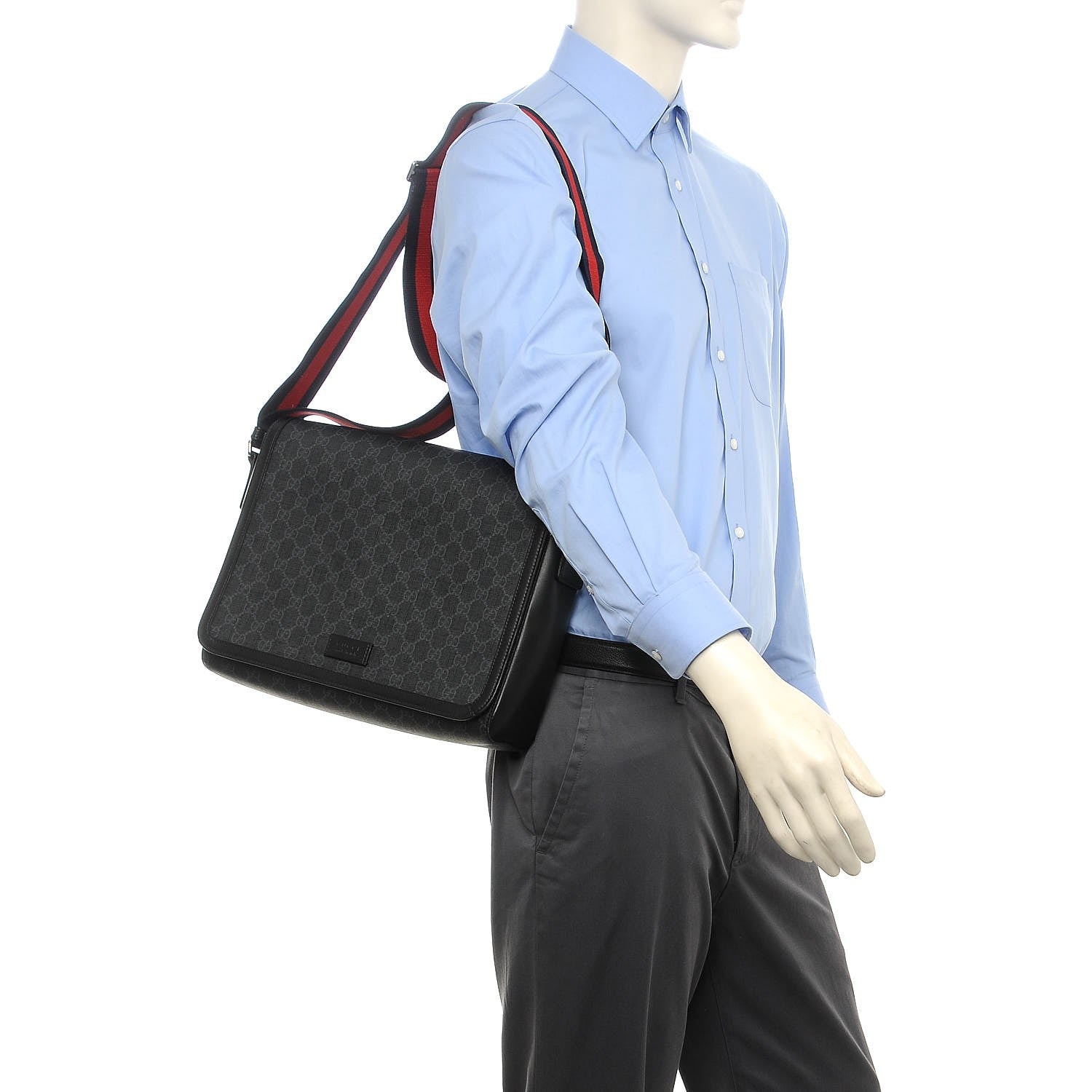 Gucci GG Supreme Monogram Web Flap Messenger Bag Black Grey 2 of 10
