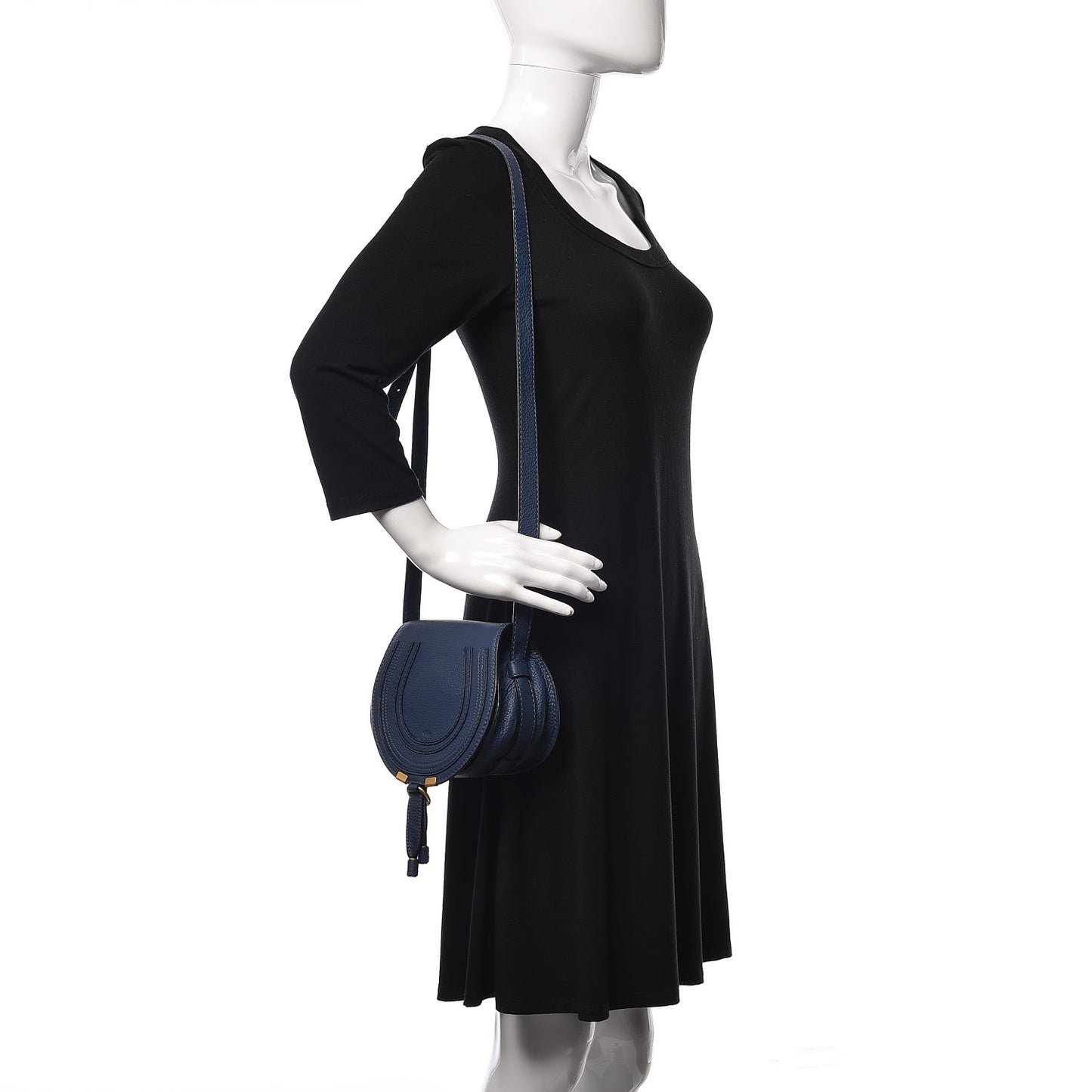 Calfskin Mini Marcie Round Crossbody Bag Royal Navy