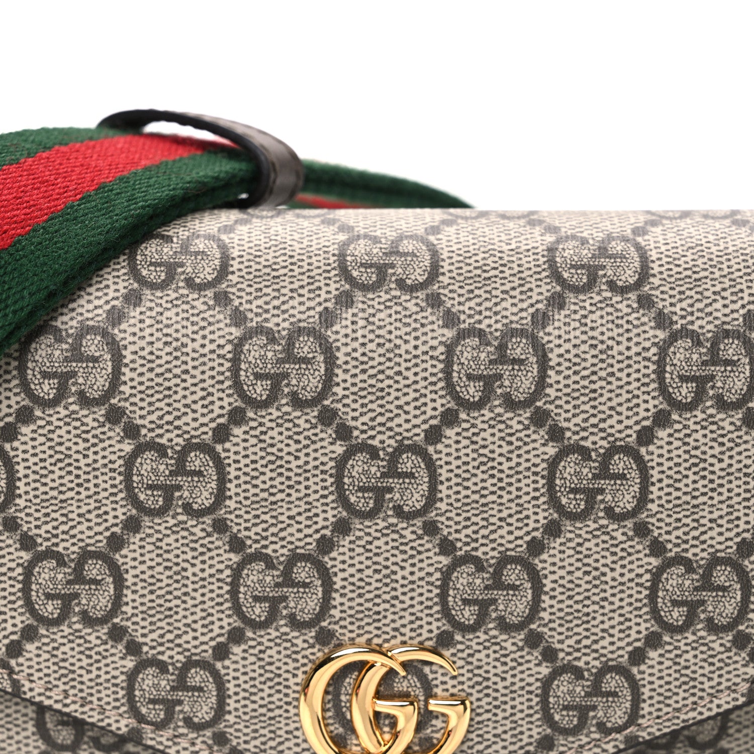 Gucci GG Supreme Monogram Textured Dollar Calfskin Web Mini Ophidia Envelope Shoulder Bag Beige Ebony New Acero 8 of 10