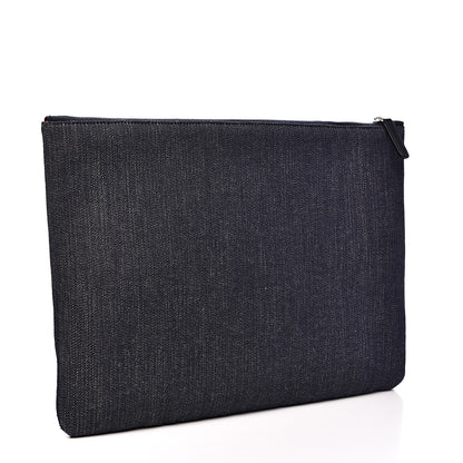 Chanel Denim Large Deauville Pouch Clutch Blue Orange 3 of 8