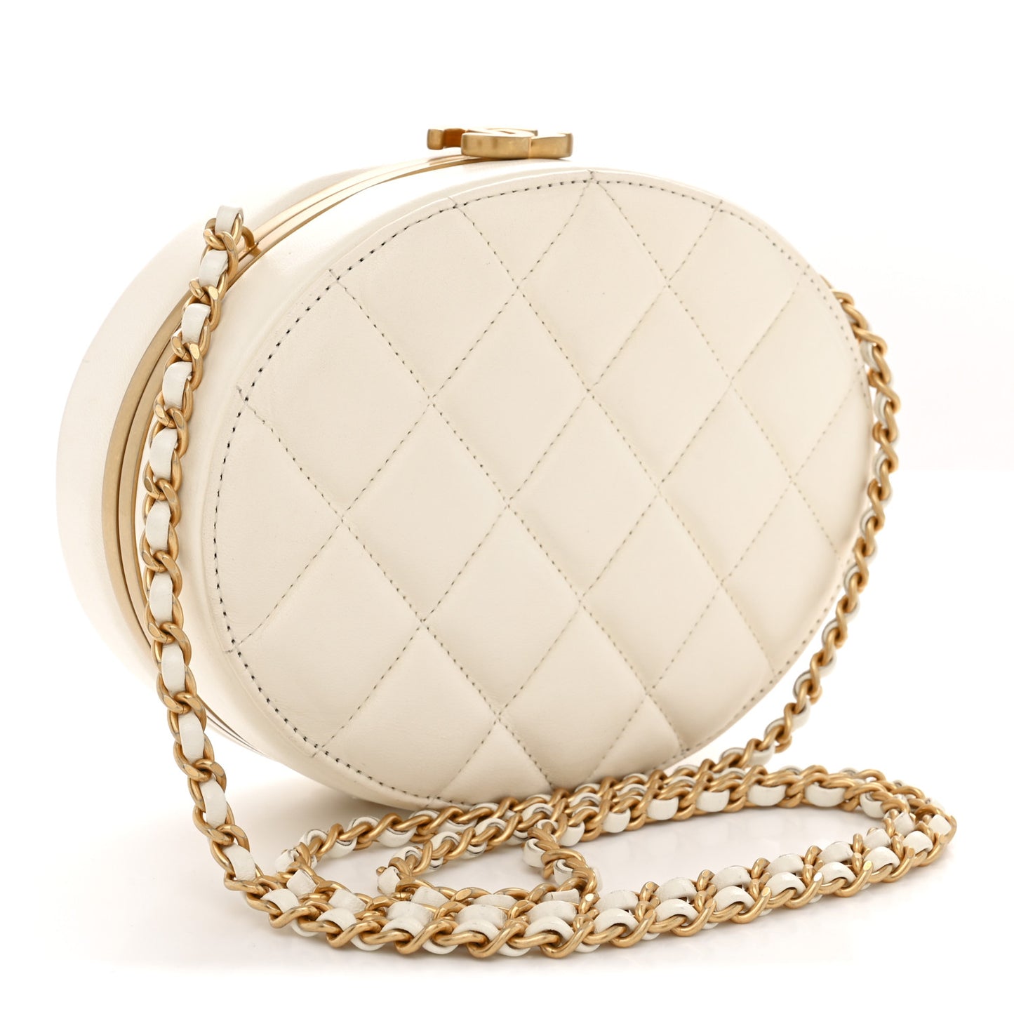 Lambskin Round Clutch With Chain White