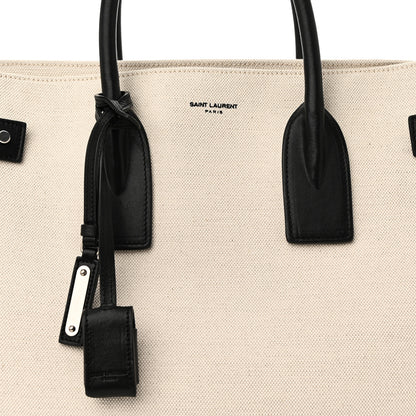 Saint Laurent Canvas Calfskin Large Thin Sac De Jour Naturel Black 7 of 9