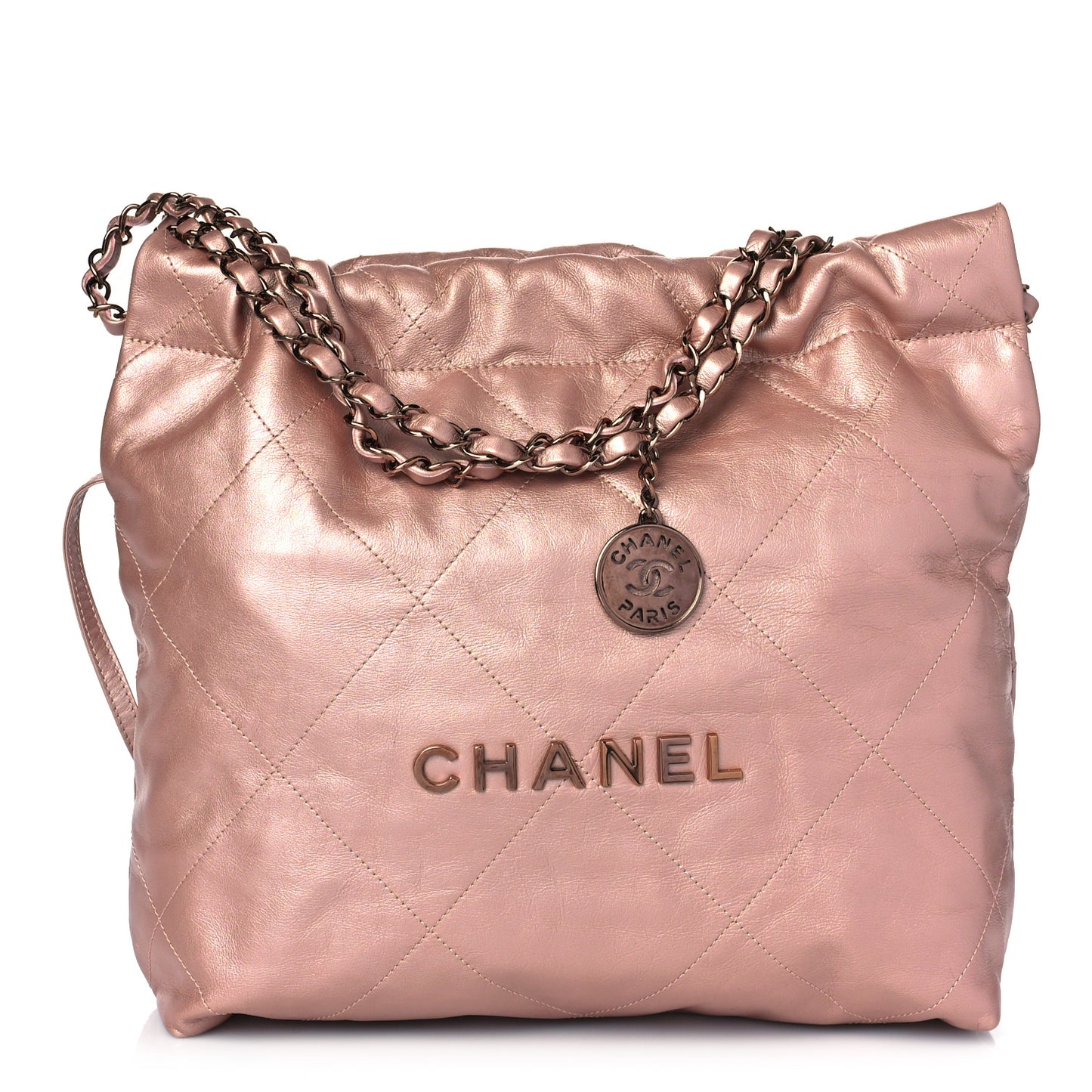 Metallic Calfskin Quilted Small Chanel 22 Pink