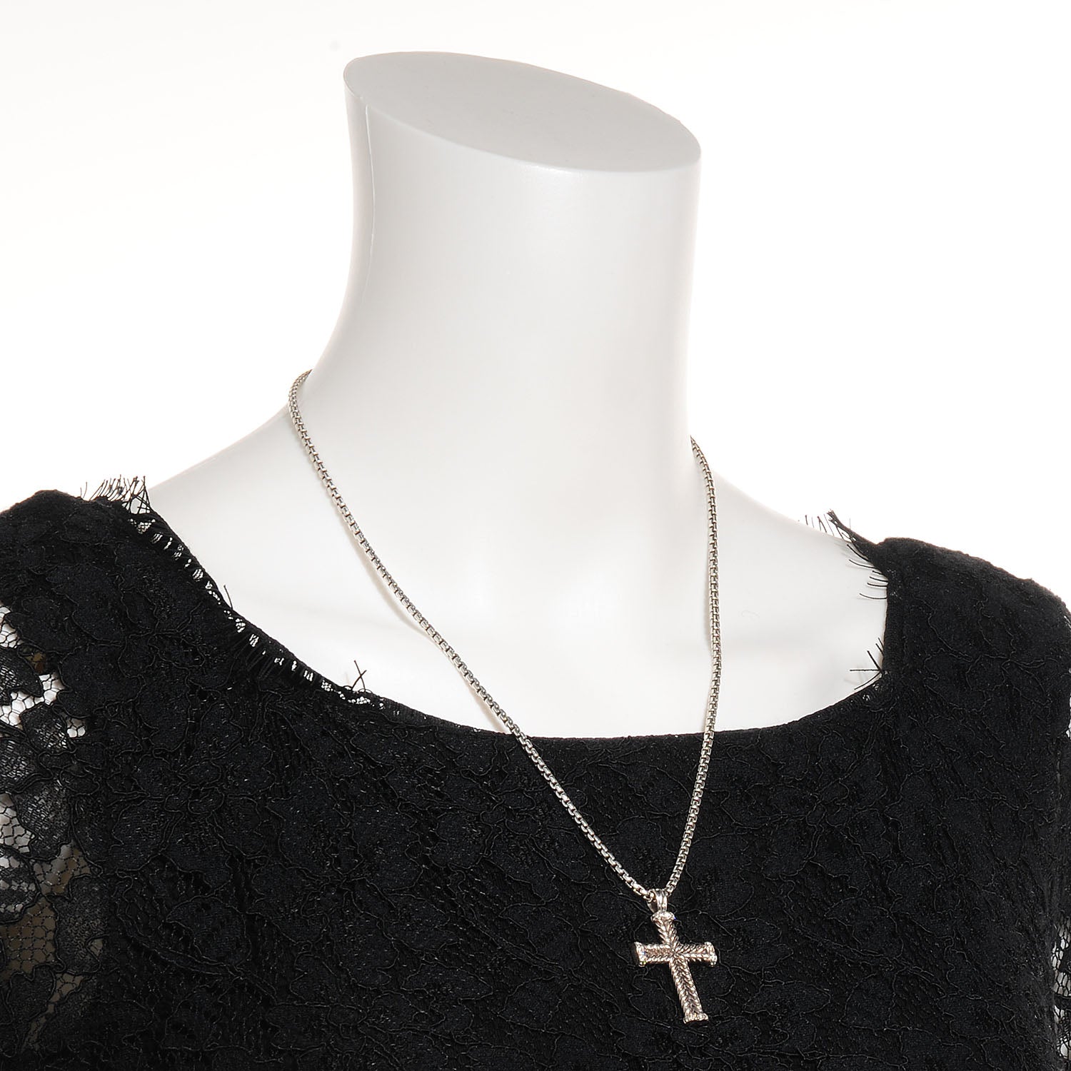 David Yurman Sterling Silver Diamond Chevron Cross Pendant Necklace 2 of 6