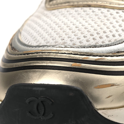Chanel Fabric Laminated Calfskin Stretch CC Sneakers 37 White Gold Silver 15 of 18
