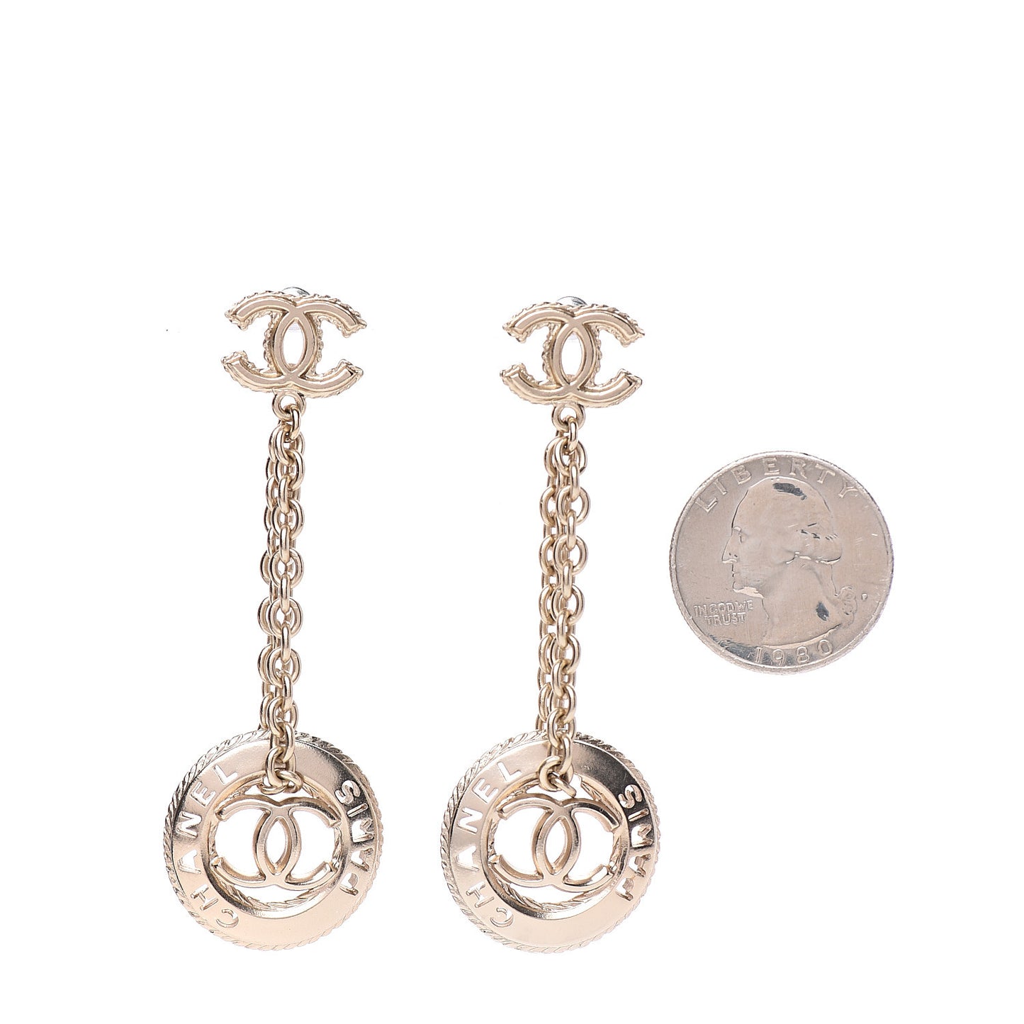 Chain CC Drop Earrings Gold
