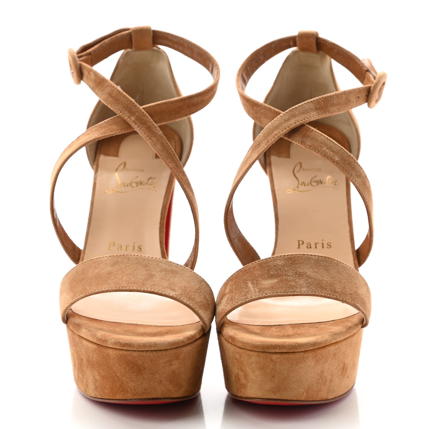 Christian Louboutin Veau Velours Loubi Bee Alta 130 Sandals 37.5 Cafe Creme 2 of 9