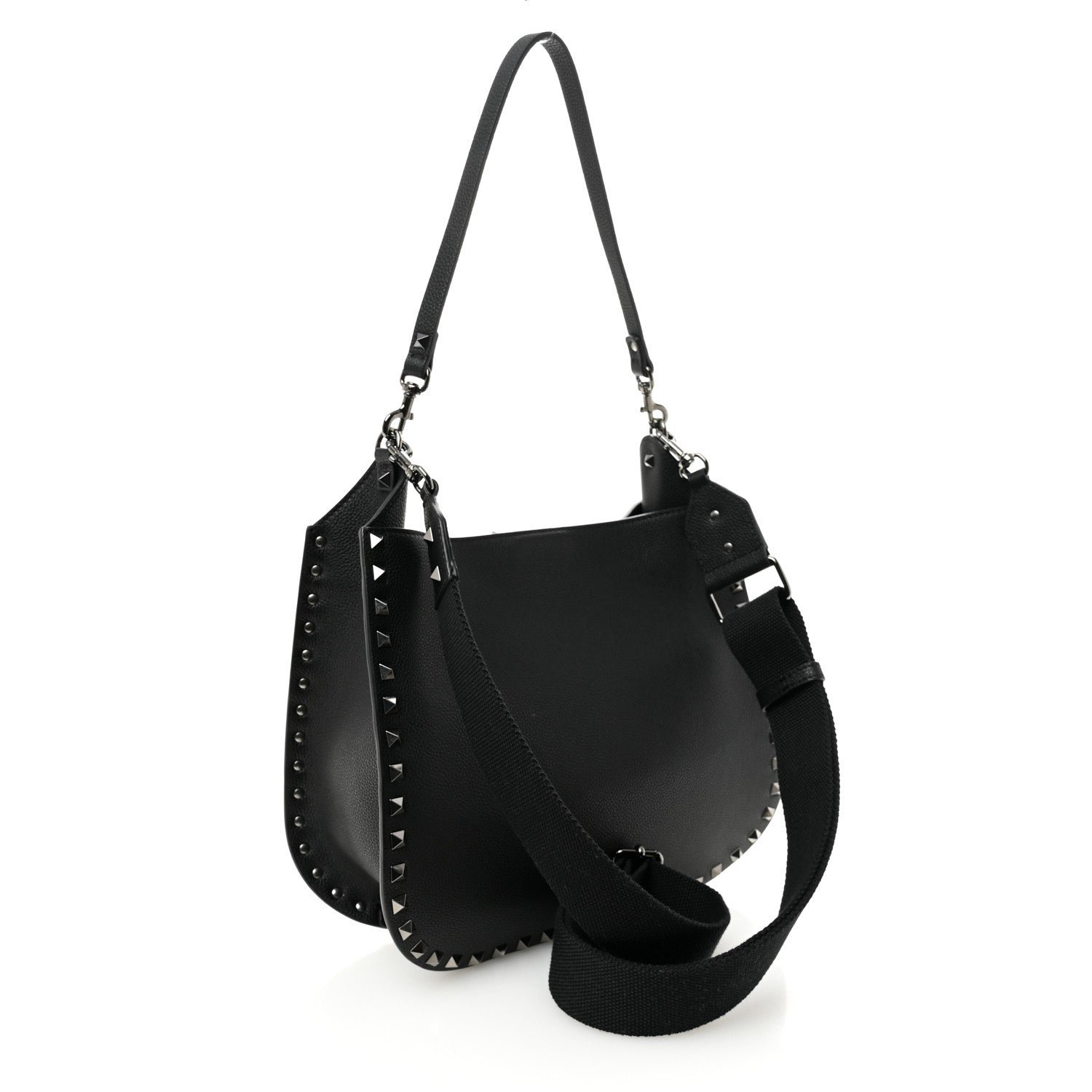 Valentino Garavani Grained Calfskin Rockstud Hobo Shoulder Bag Black 3 of 9