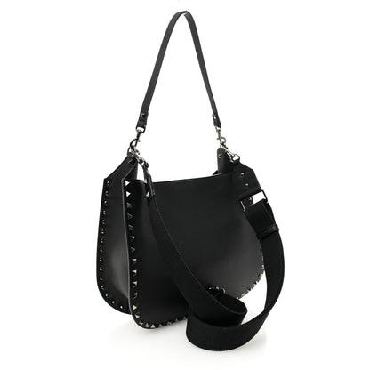 Valentino Garavani Grained Calfskin Rockstud Hobo Shoulder Bag Black 3 of 9