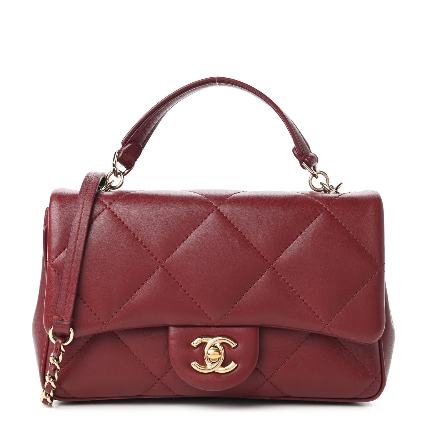Lambskin Quilted Small Easy Carry Flap Burgundy