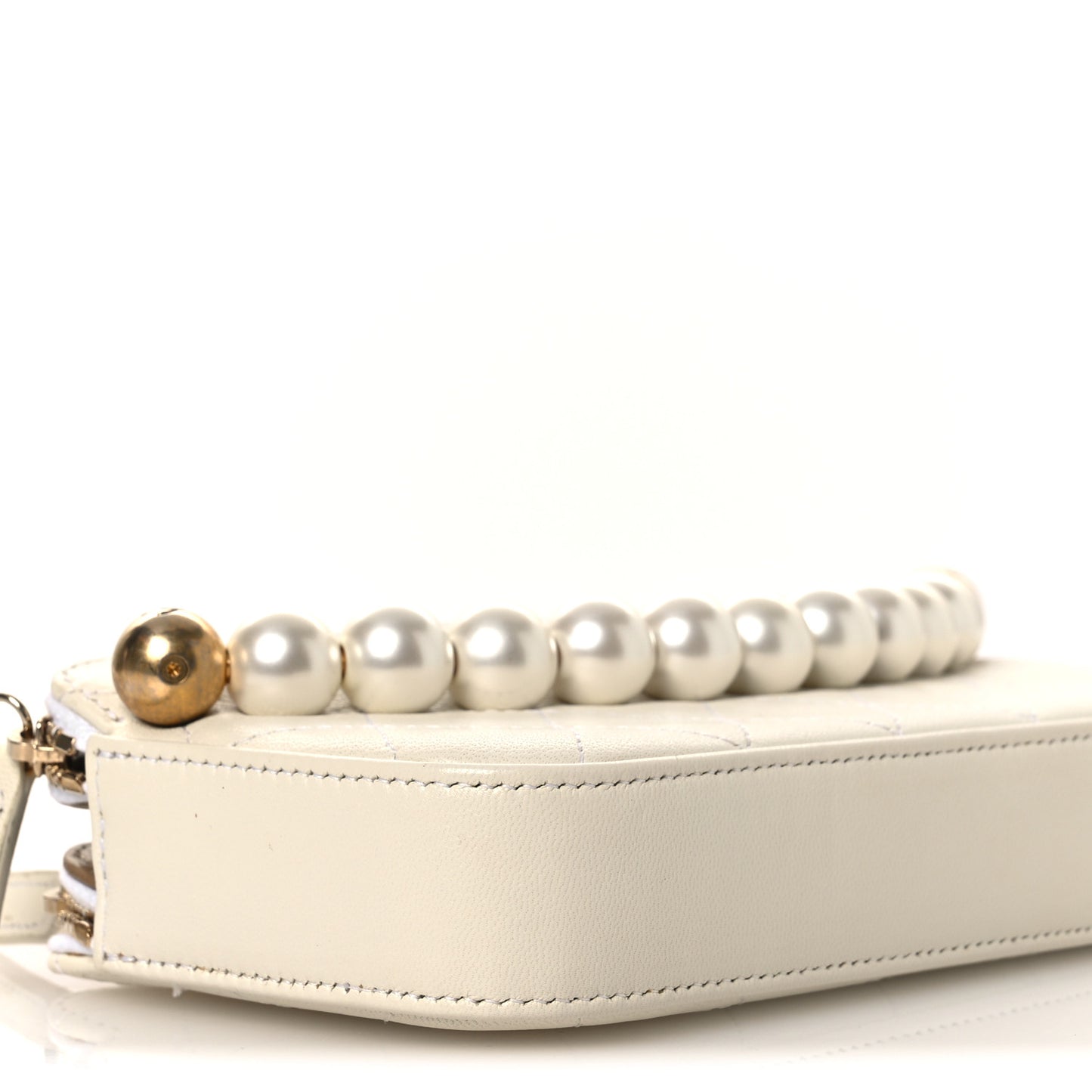 Goatskin Stitched Small Chic Pearls Clutch With Chain  White