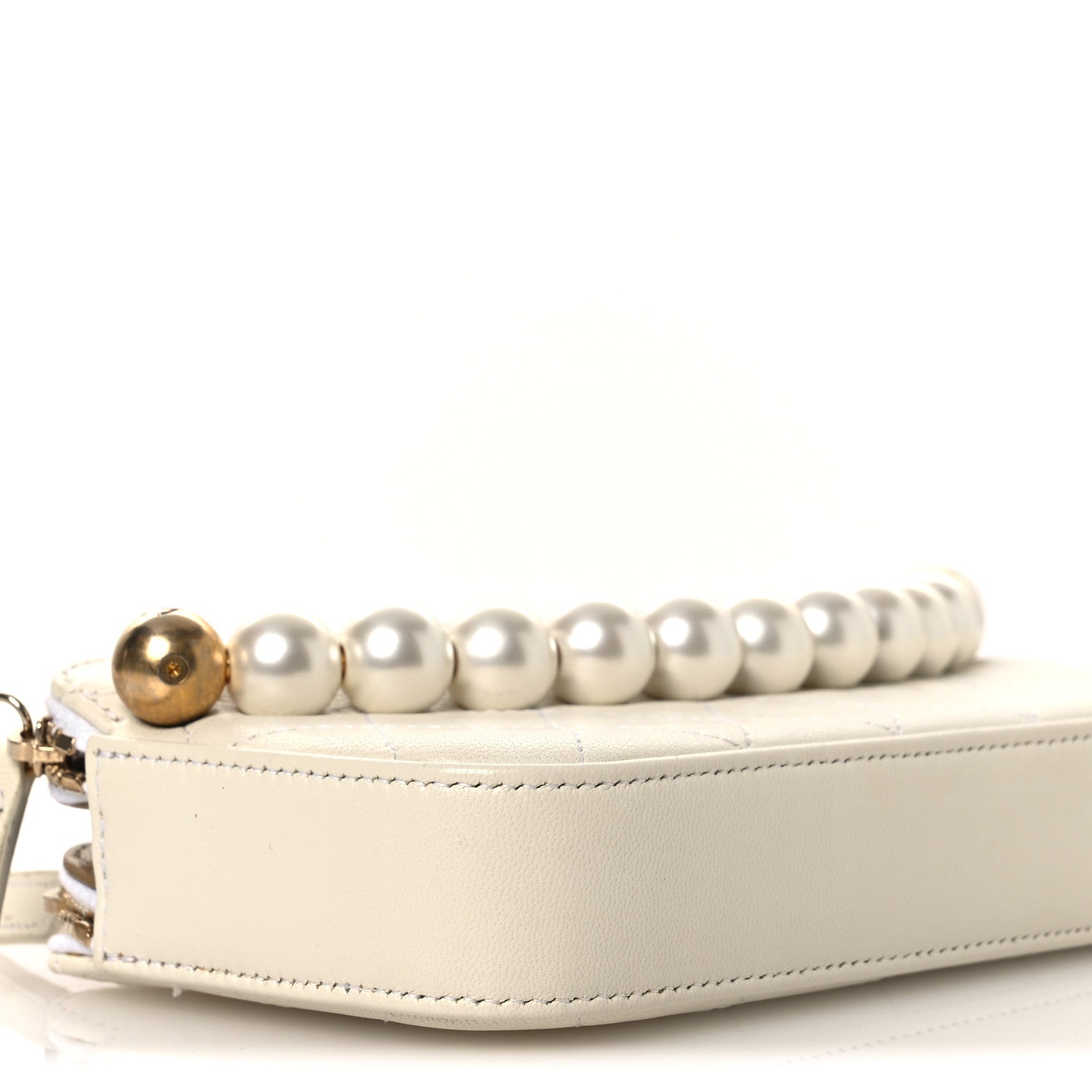Chanel Goatskin Stitched Small Chic Pearls Clutch With Chain  White 10 of 13