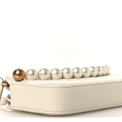 Chanel Goatskin Stitched Small Chic Pearls Clutch With Chain  White 10 of 13