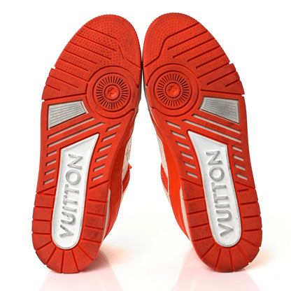 Louis Vuitton Calfskin Embossed Monogram Mens LV Trainer Sneakers 10.5 Orange 6 of 10
