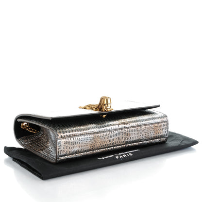 Saint Laurent Metallic Lizard Embossed Medium Classic Monogram Tassel Satchel Silver 3 of 6