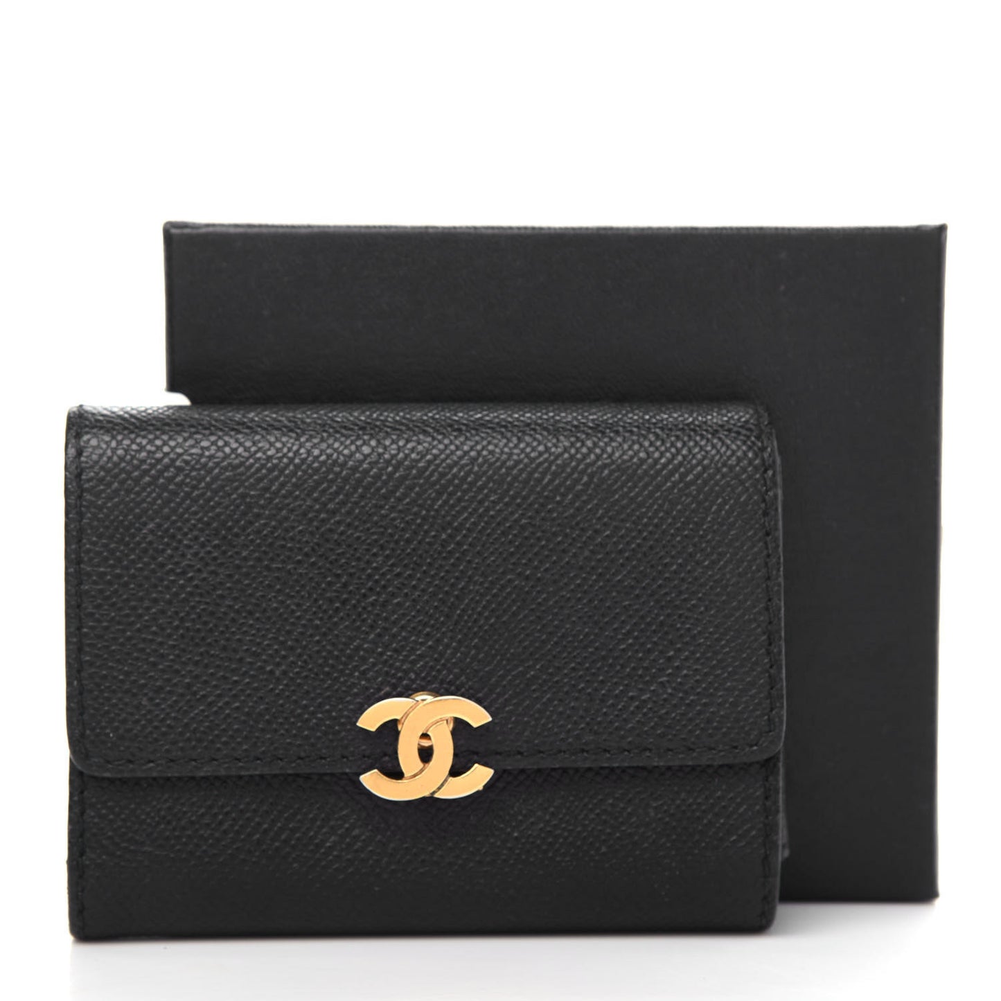Grained Calfskin CC Flap Wallet Black