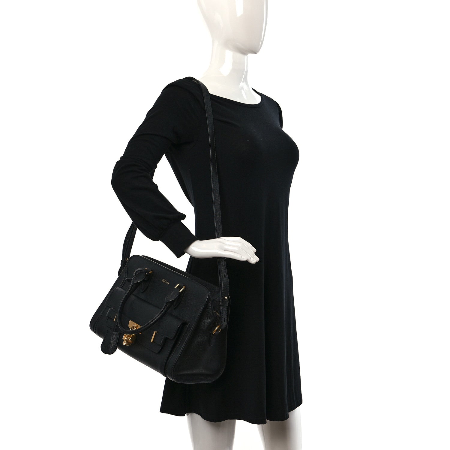 Alexander McQueen Pebbled Calfskin Padlock Pocket Tote Black 2 of 10
