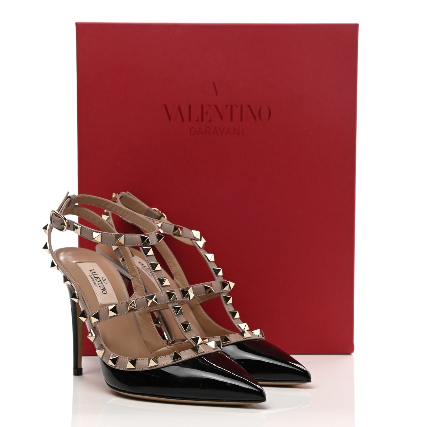 Patent Nappa Rockstud Ankle Strap 100mm Pumps 37 Black Poudre