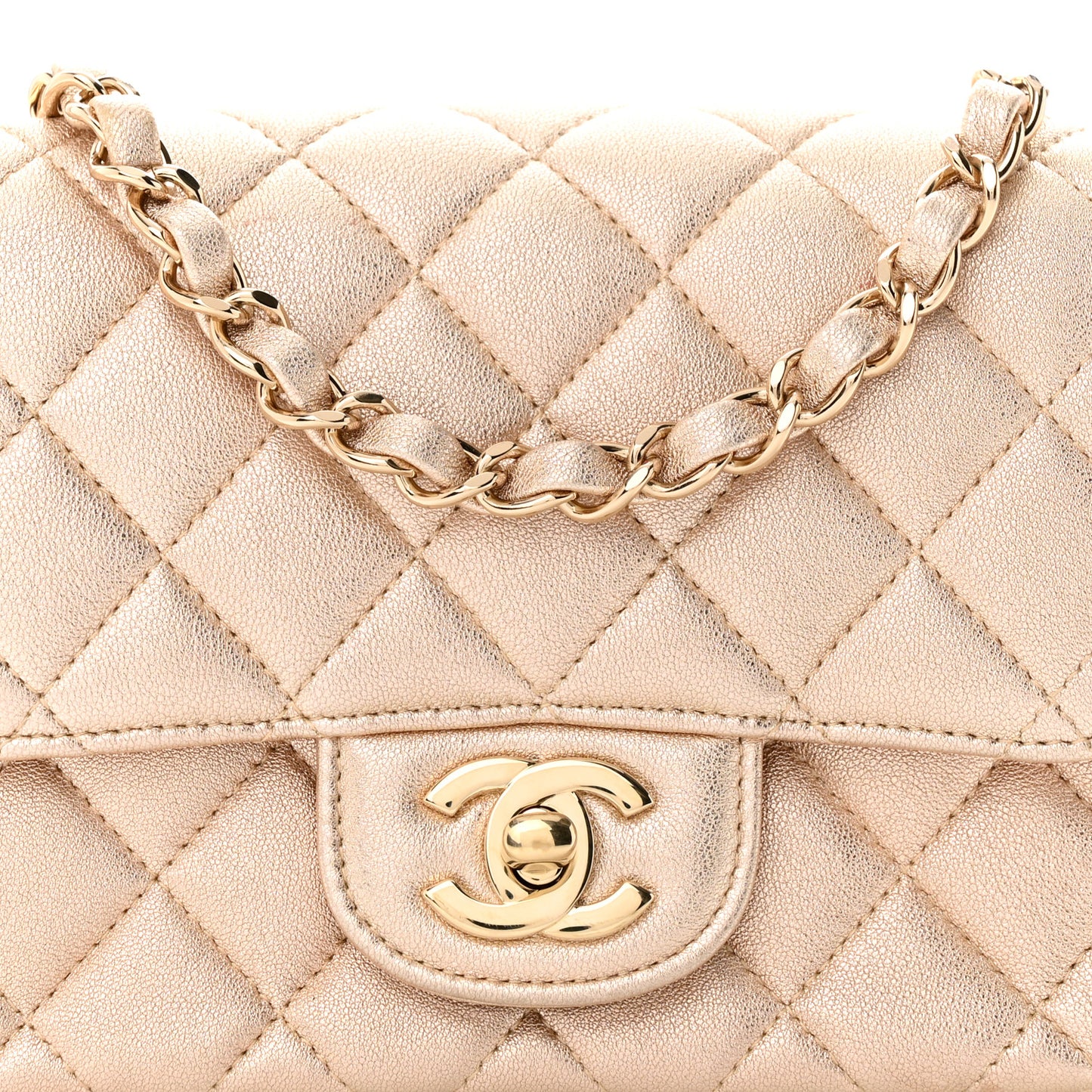 Metallic Lambskin Quilted Mini Square Flap Gold