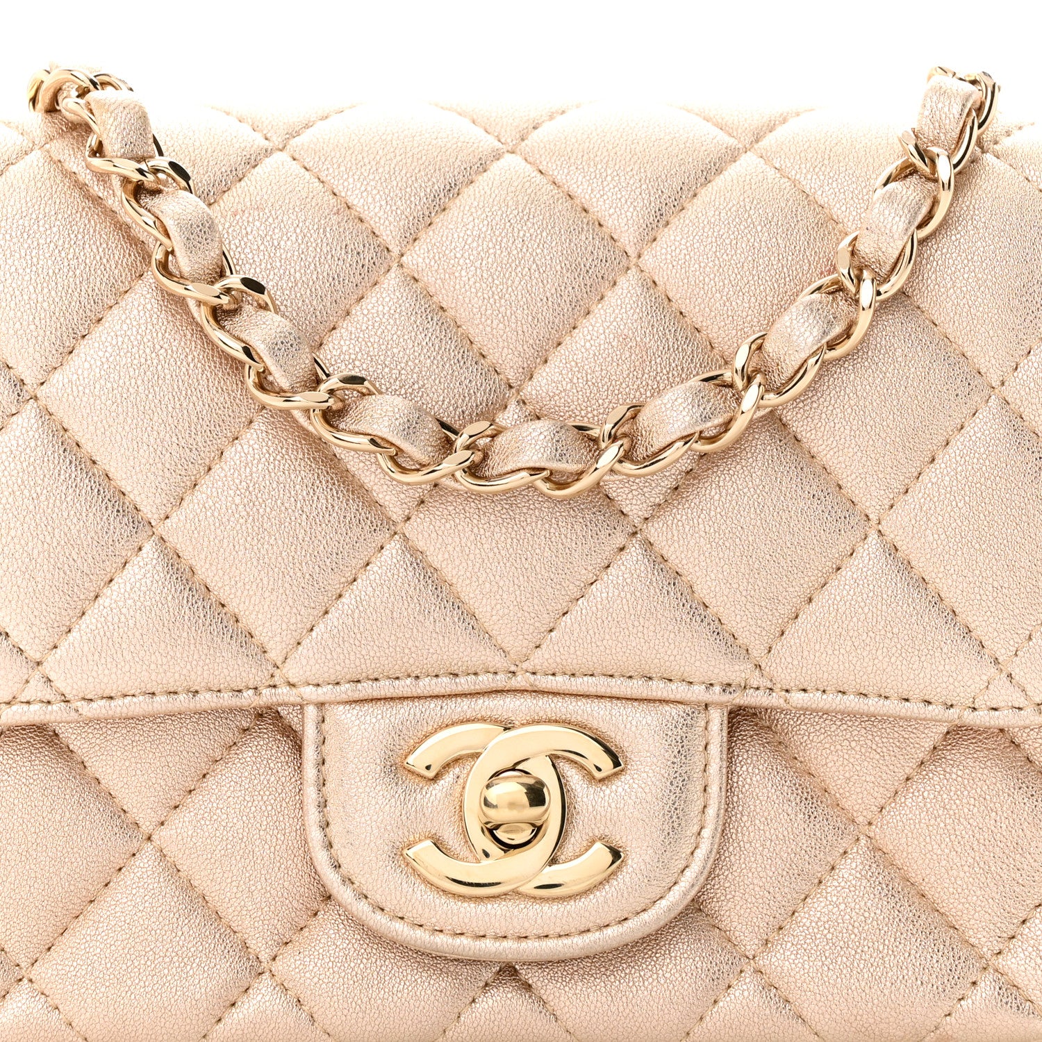 Chanel Metallic Lambskin Quilted Mini Square Flap Gold 8 of 10