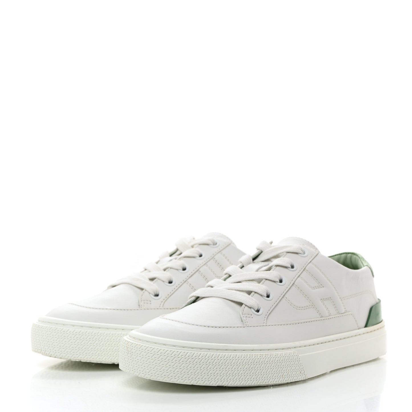 Shiny Lizard Calfskin Deep Sneakers 38 White Vert Jade