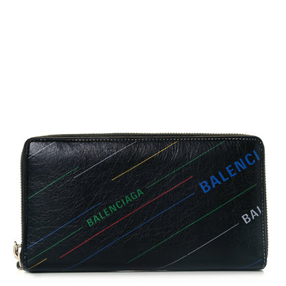 Balenciaga Agneau Arena Logo Multicolor Print Bazar Continental Zip Around Wallet Black Multicolor 1 of 10