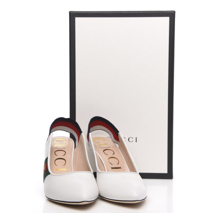 Gucci Malaga Kid Web Sylvie Mid Heel Slingback Pumps 37.5 White 9 of 9