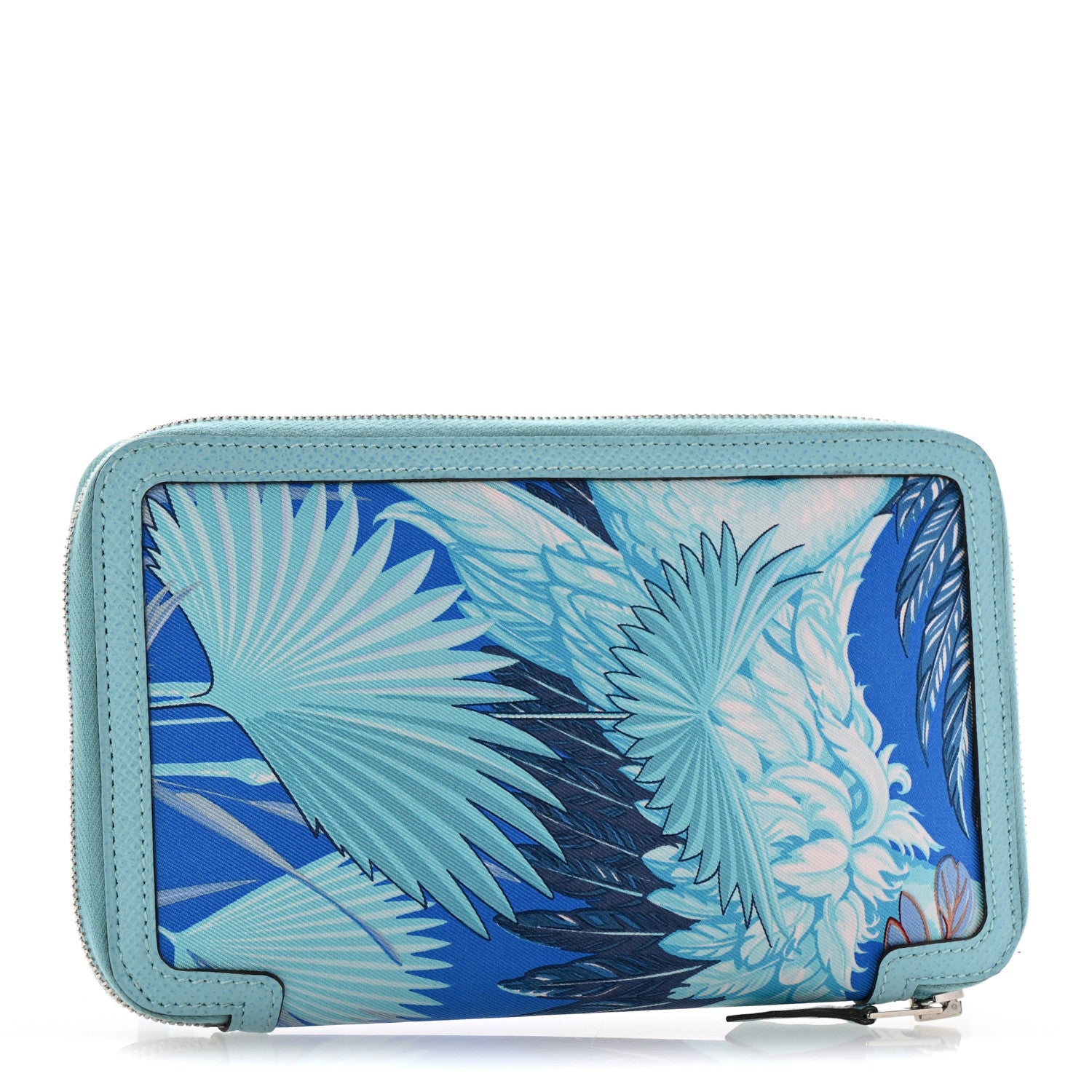 Hermes Epsom Printed Silk Flamingo Party Soie-Cool Wallet Mykonos Bleu Atoll 4 of 9