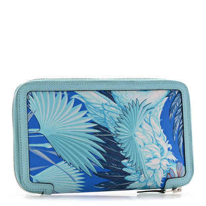 Hermes Epsom Printed Silk Flamingo Party Soie-Cool Wallet Mykonos Bleu Atoll 4 of 9