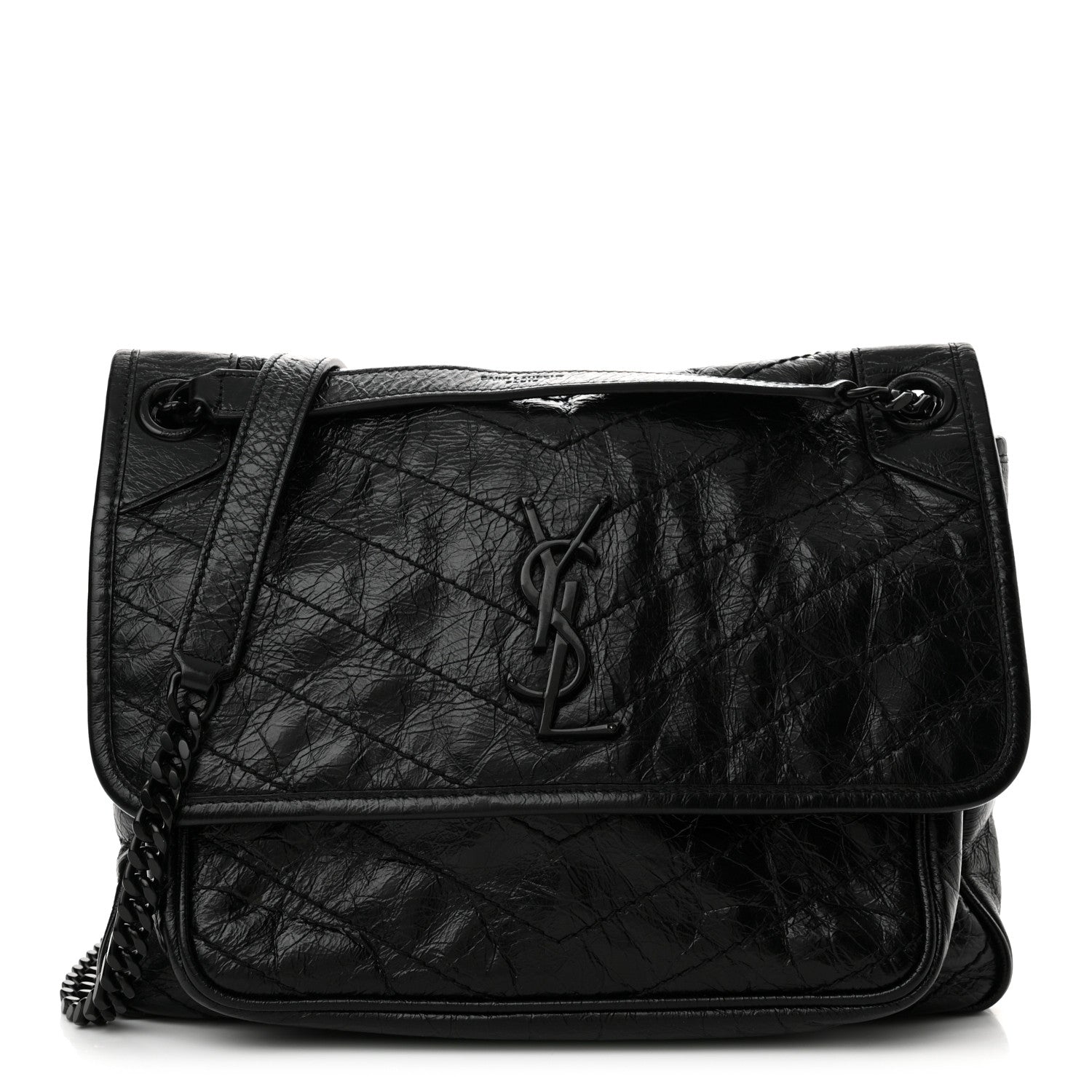 Saint Laurent Crinkled Calfskin Matelasse Monogram Medium Niki Chain Satchel Black 1 of 11