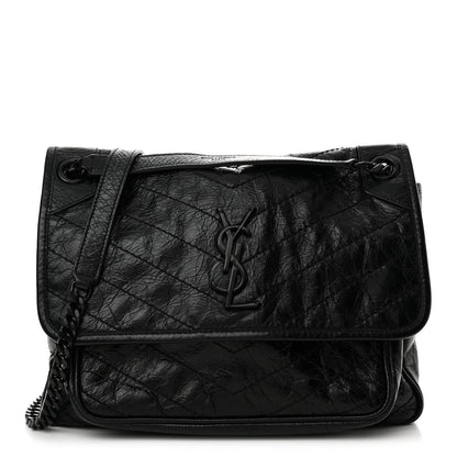 Saint Laurent Crinkled Calfskin Matelasse Monogram Medium Niki Chain Satchel Black 1 of 11