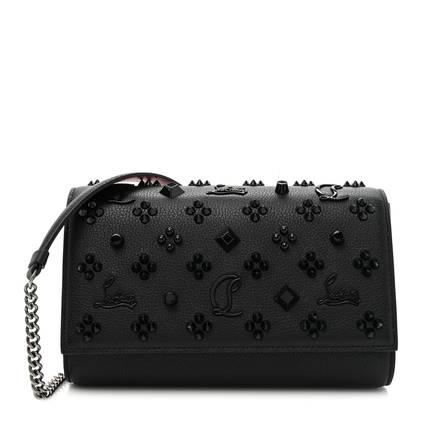 Calfskin Spikes Loubinthesky Paloma Clutch Black