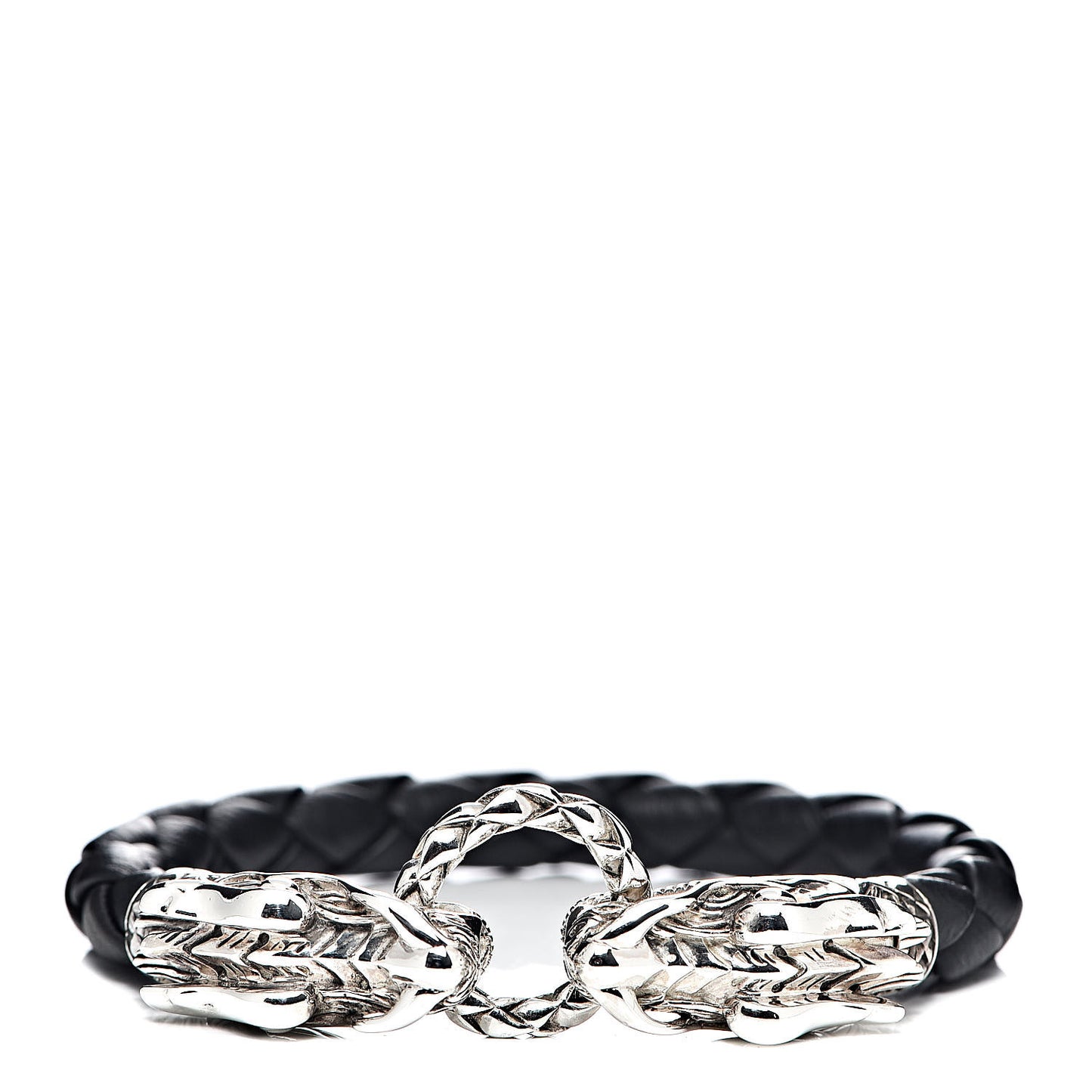 Sterling Silver Leather Naga Dragon Legend Bracelet Black