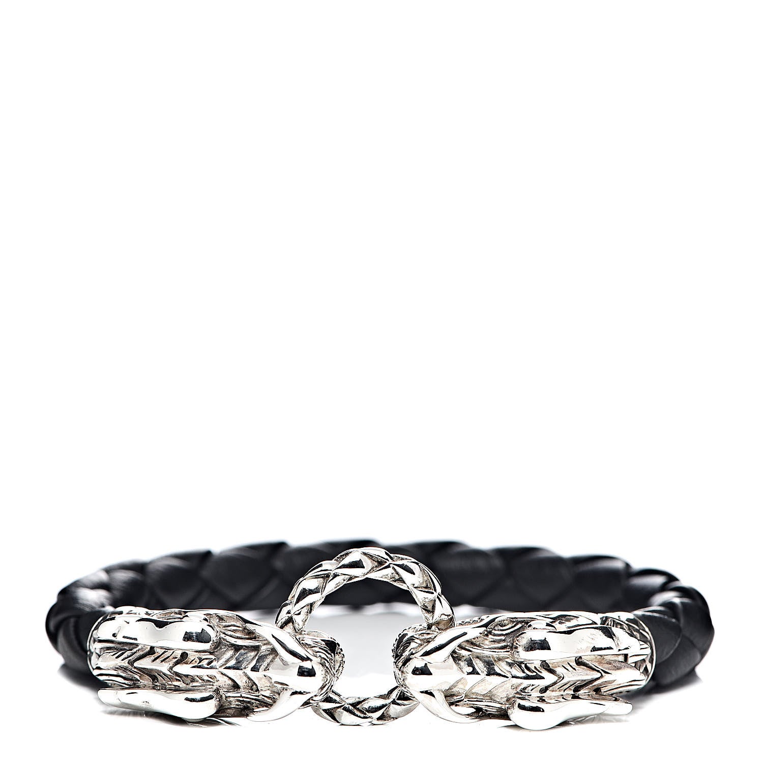John Hardy Sterling Silver Leather Naga Dragon Legend Bracelet Black 1 of 4