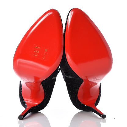 Christian Louboutin Velvet Patent Glitter Eloise Booty 100 Ankle Boots 37.5 Black 6 of 9