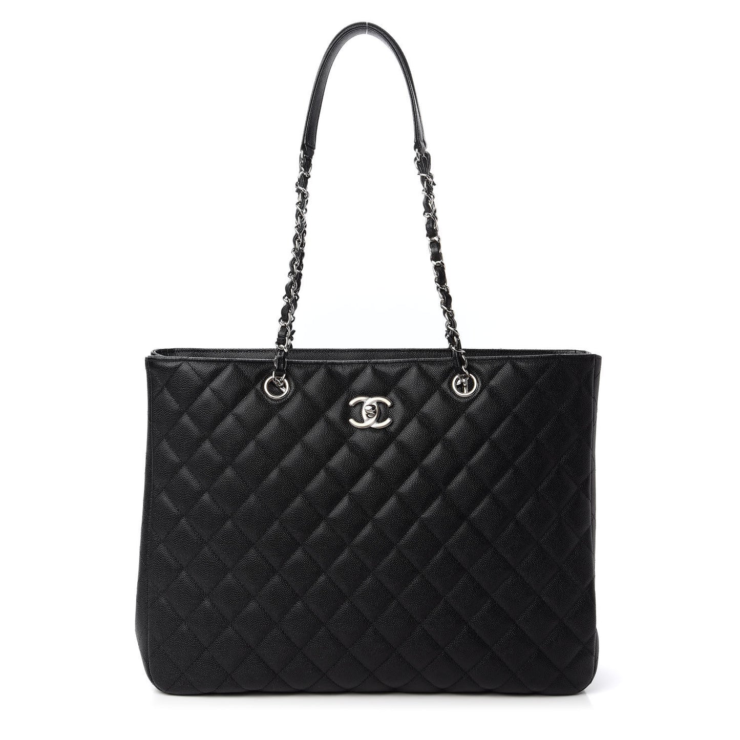 Caviar Quilted Large Shopping Tote Black