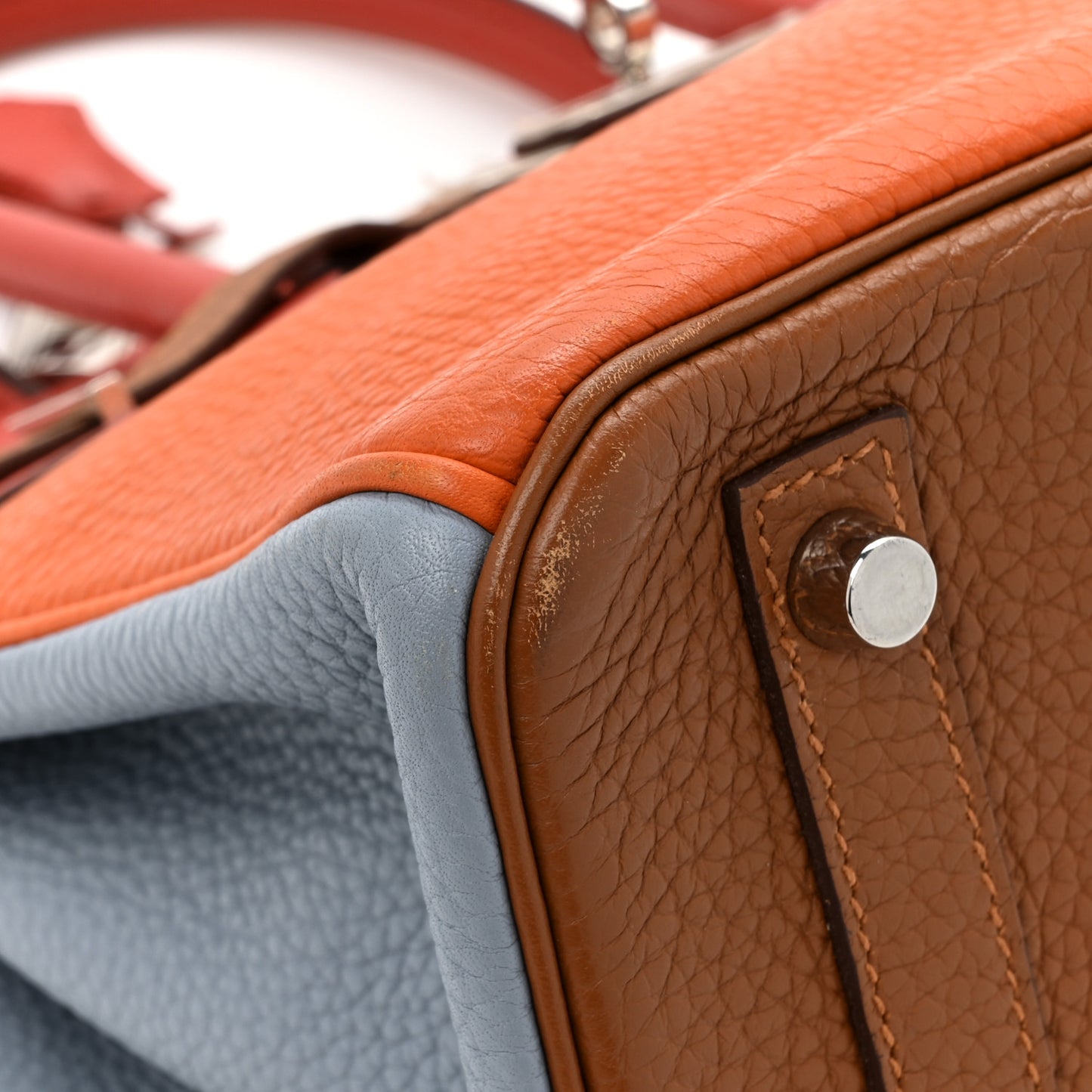 Taurillon Clemence Arlequin Birkin 30 Orange Sanguine Gold Bleu Lin Bleu Hydra Etain