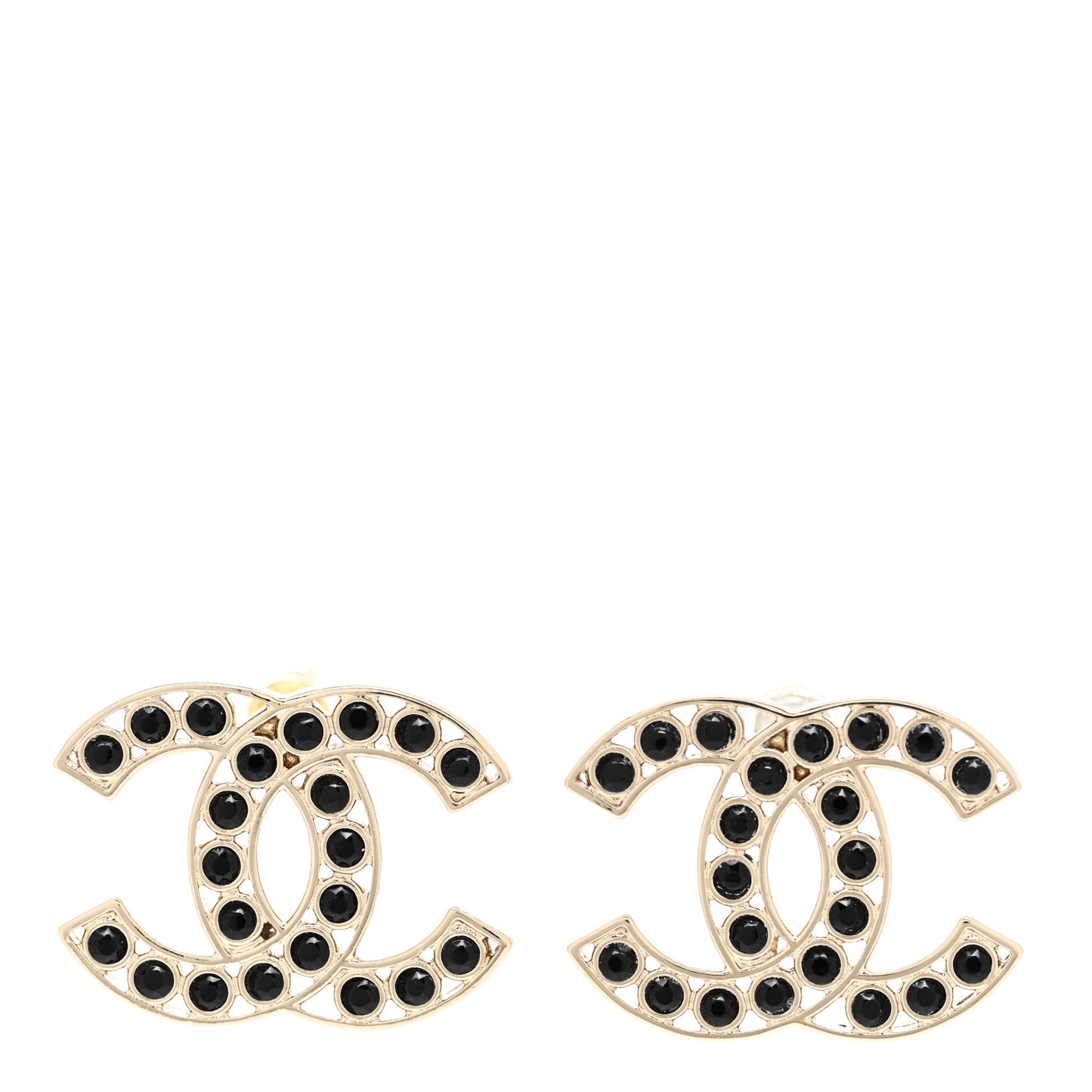 Large Strass Crystal CC Earrings Black Gold