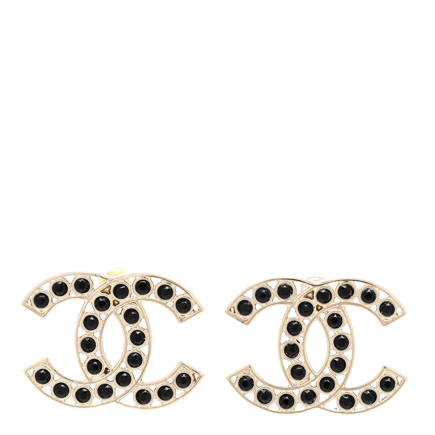 Chanel Large Strass Crystal CC Earrings Black Gold 1 of 5