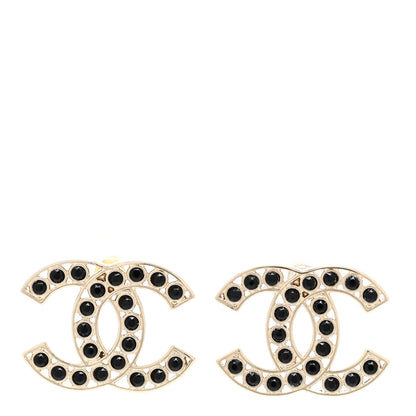 Chanel Large Strass Crystal CC Earrings Black Gold 1 of 5