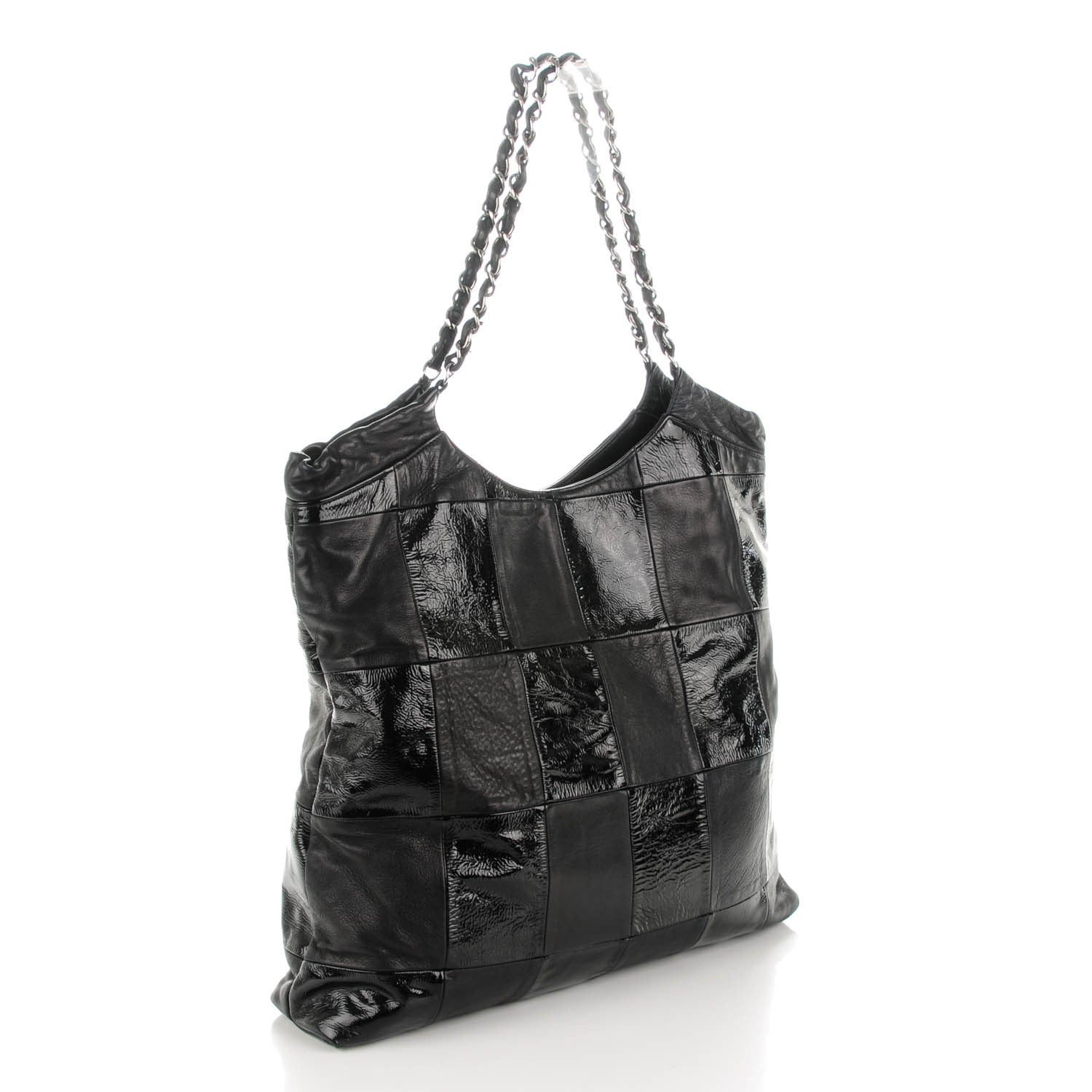 Chanel Patent Calfskin Patchwork Brooklyn Tote Black 3 of 8