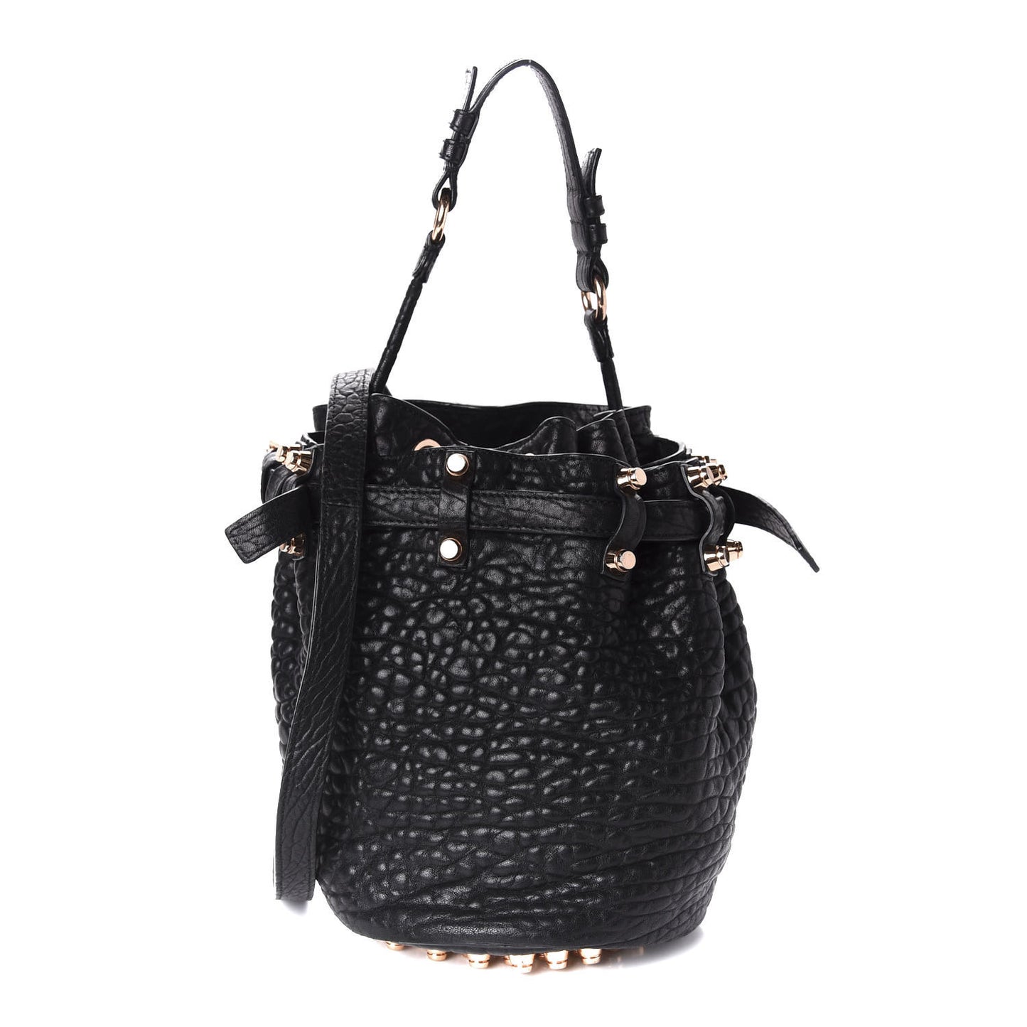 Pebbled Lambskin Diego Bucket Black Rose Gold Hardware