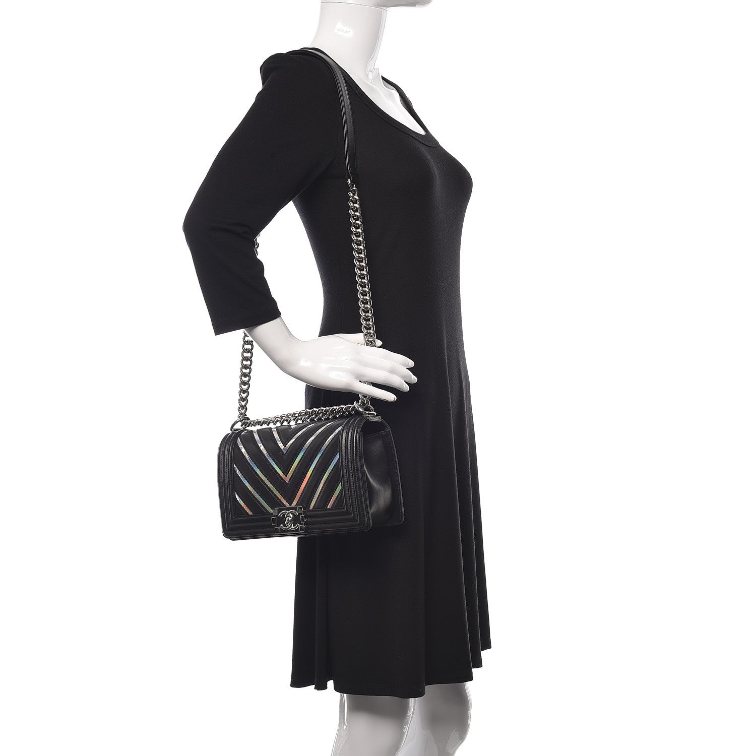 Chanel Lambskin Iridescent PVC Chevron Quilted Medium Boy Flap Black Silver 2 of 10