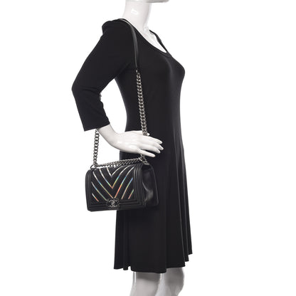 Chanel Lambskin Iridescent PVC Chevron Quilted Medium Boy Flap Black Silver 2 of 10