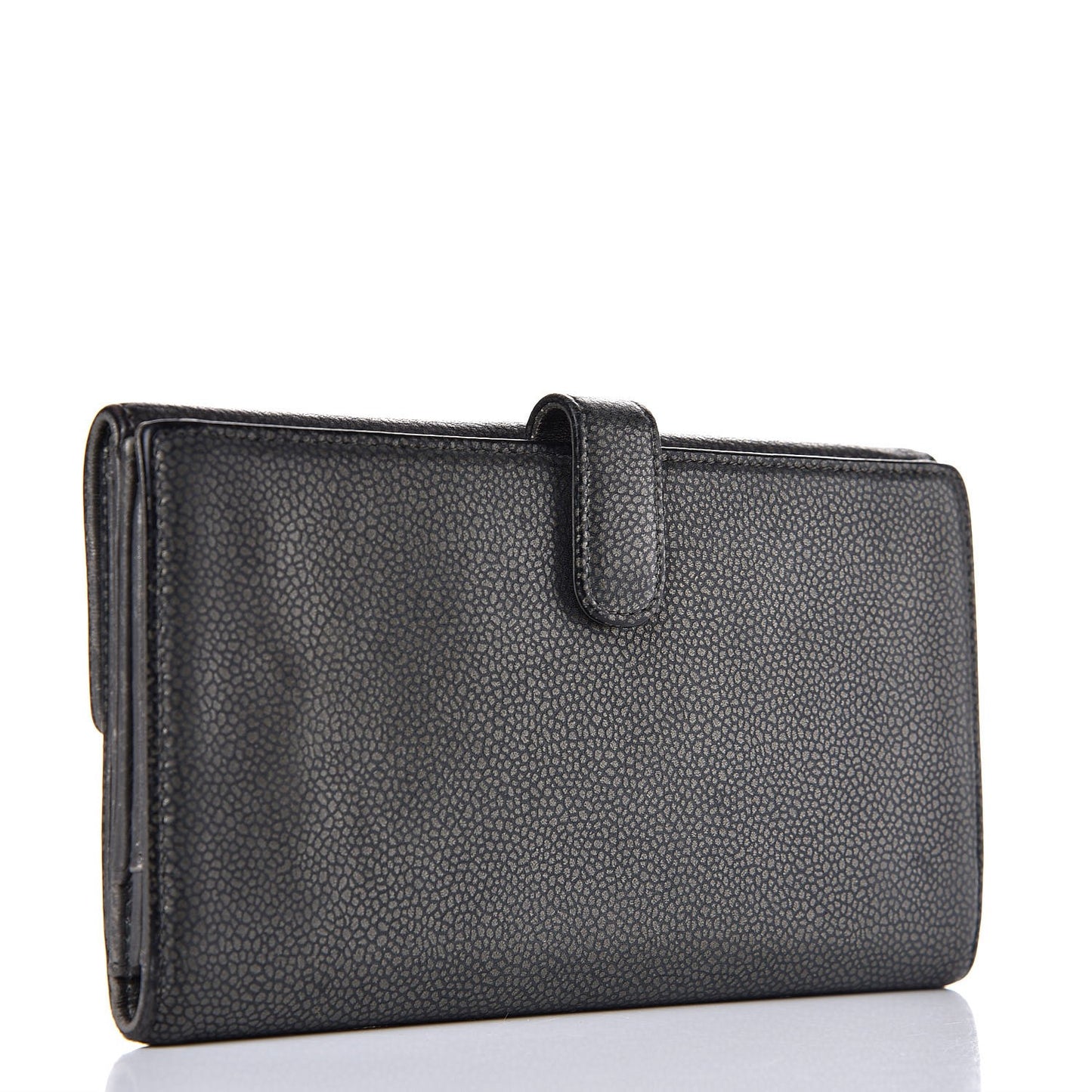 Metallic Caviar Timeless CC Large Gusset Flap Wallet Dark Silver